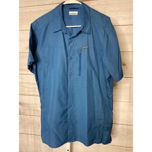 Columbia Men's Size Medium Blue Nylon Omni Shade Short Sleeve Button Down Shirt